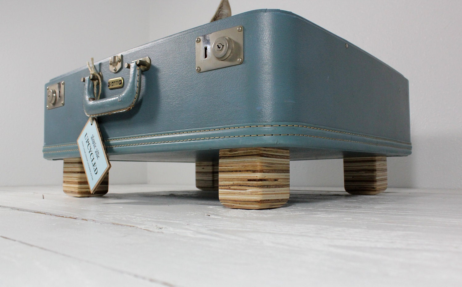 Upcycled Suitcase Pet Bed in Blue