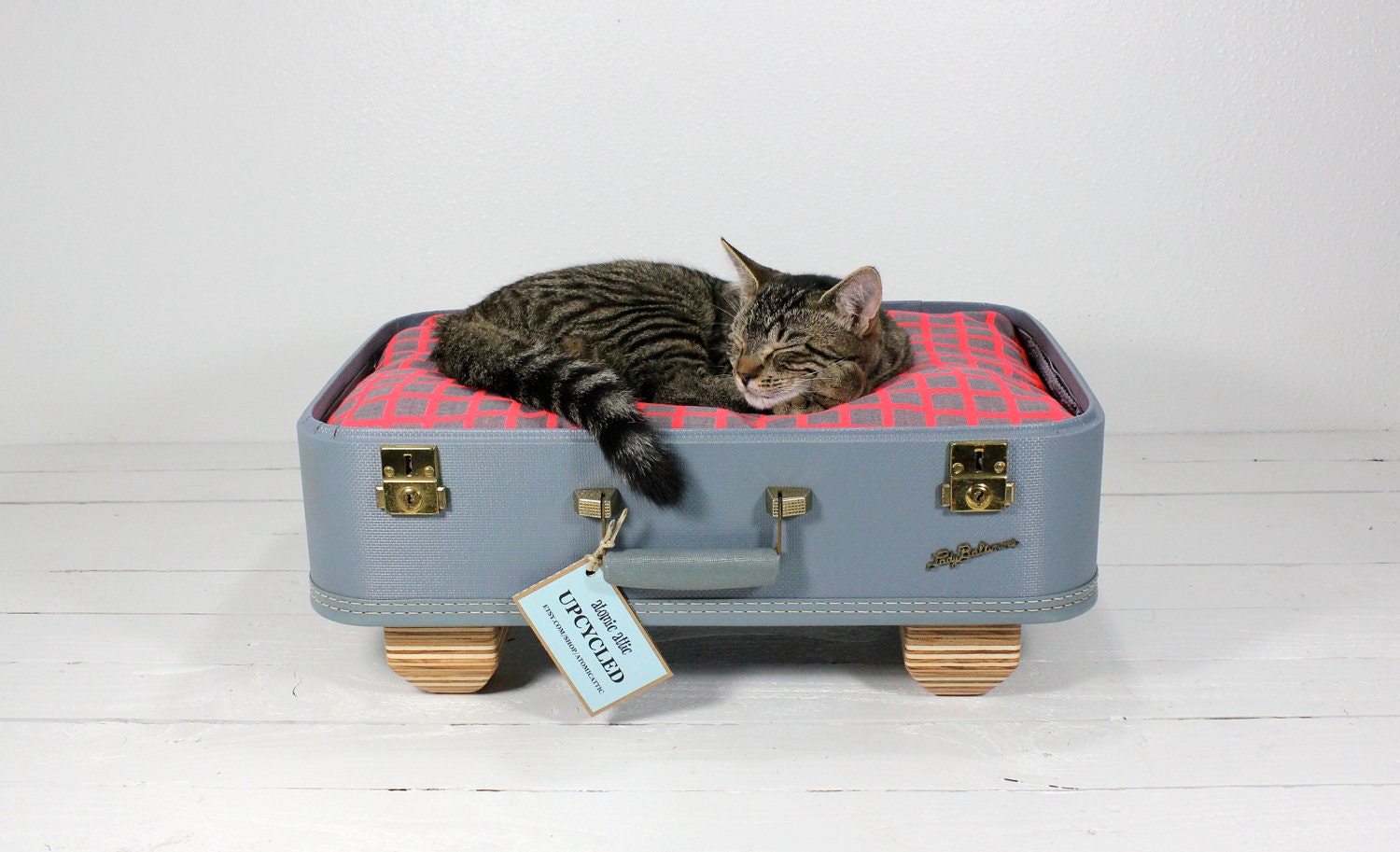 Upcycled Suitcase Pet Bed Handmade Wood Legs