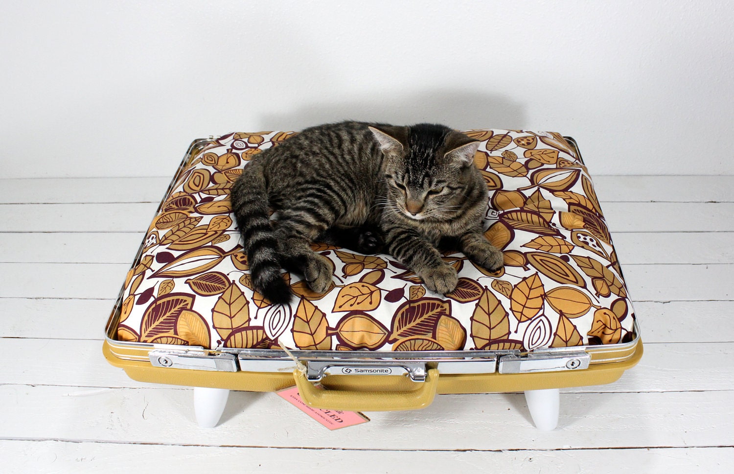 RESERVEDUpcycled Suitcase Pet Bed in Mustard Yellow