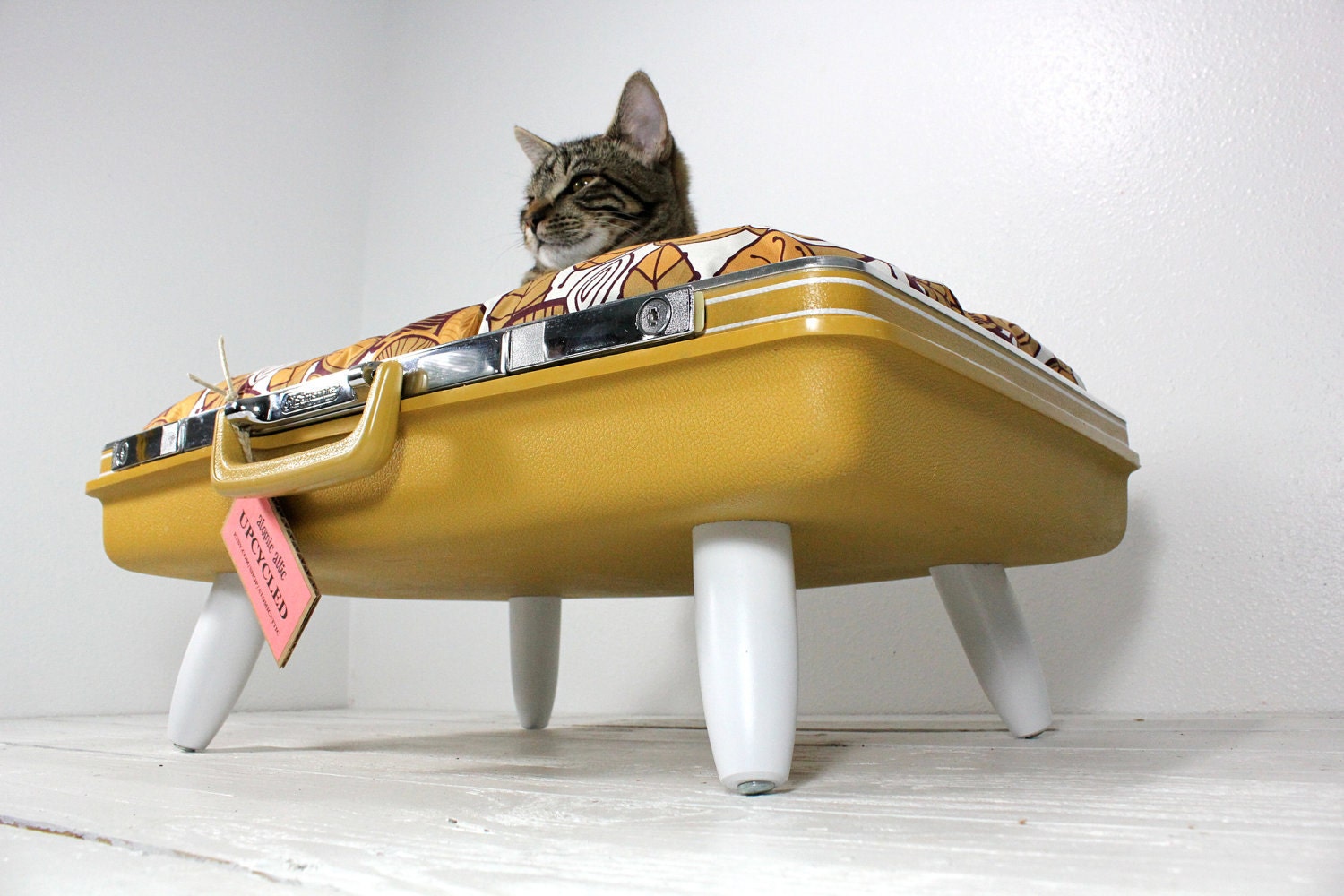 RESERVEDUpcycled Suitcase Pet Bed in Mustard Yellow