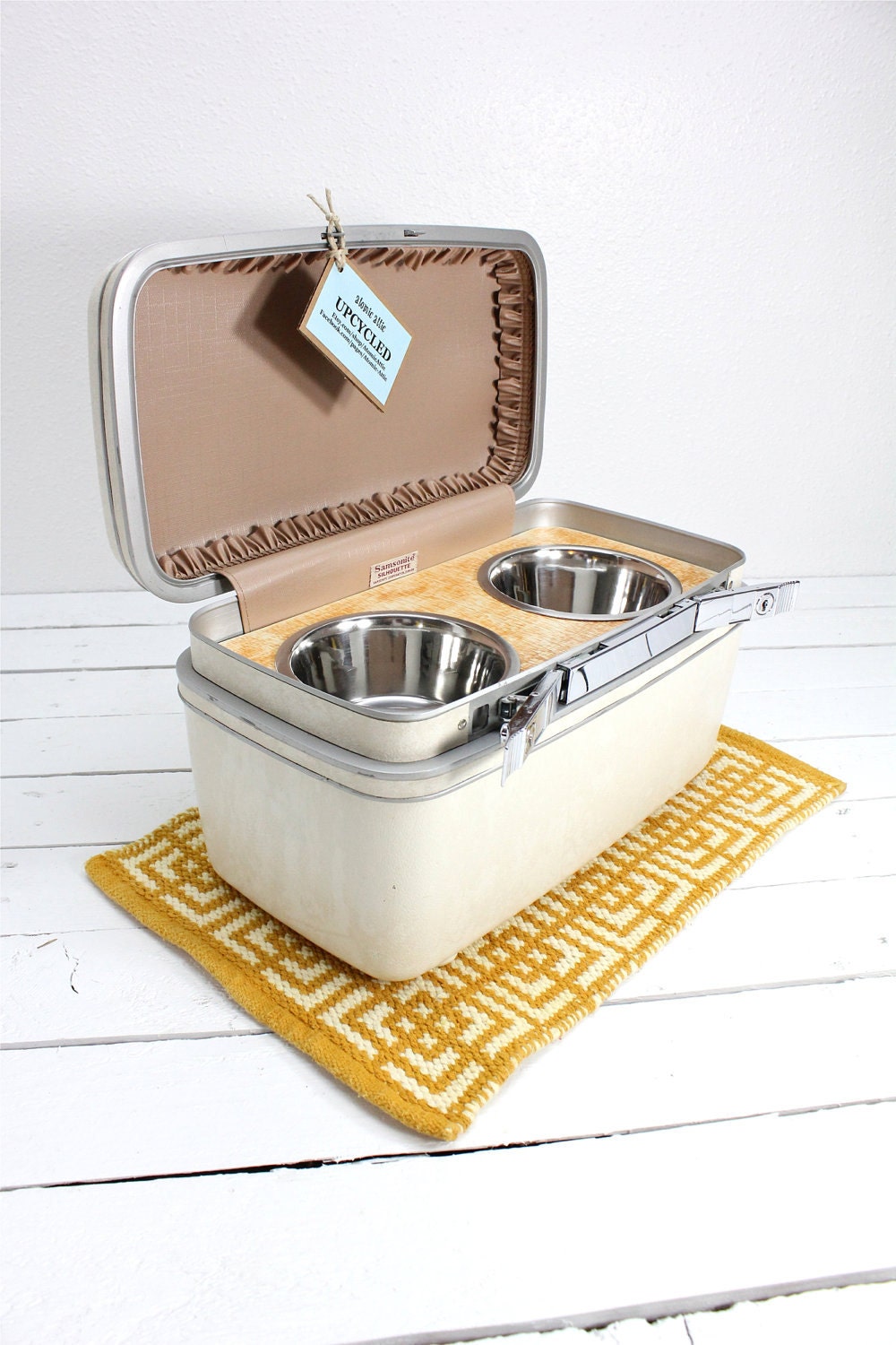 Upcycled Vintage Train Case Pet Feeder