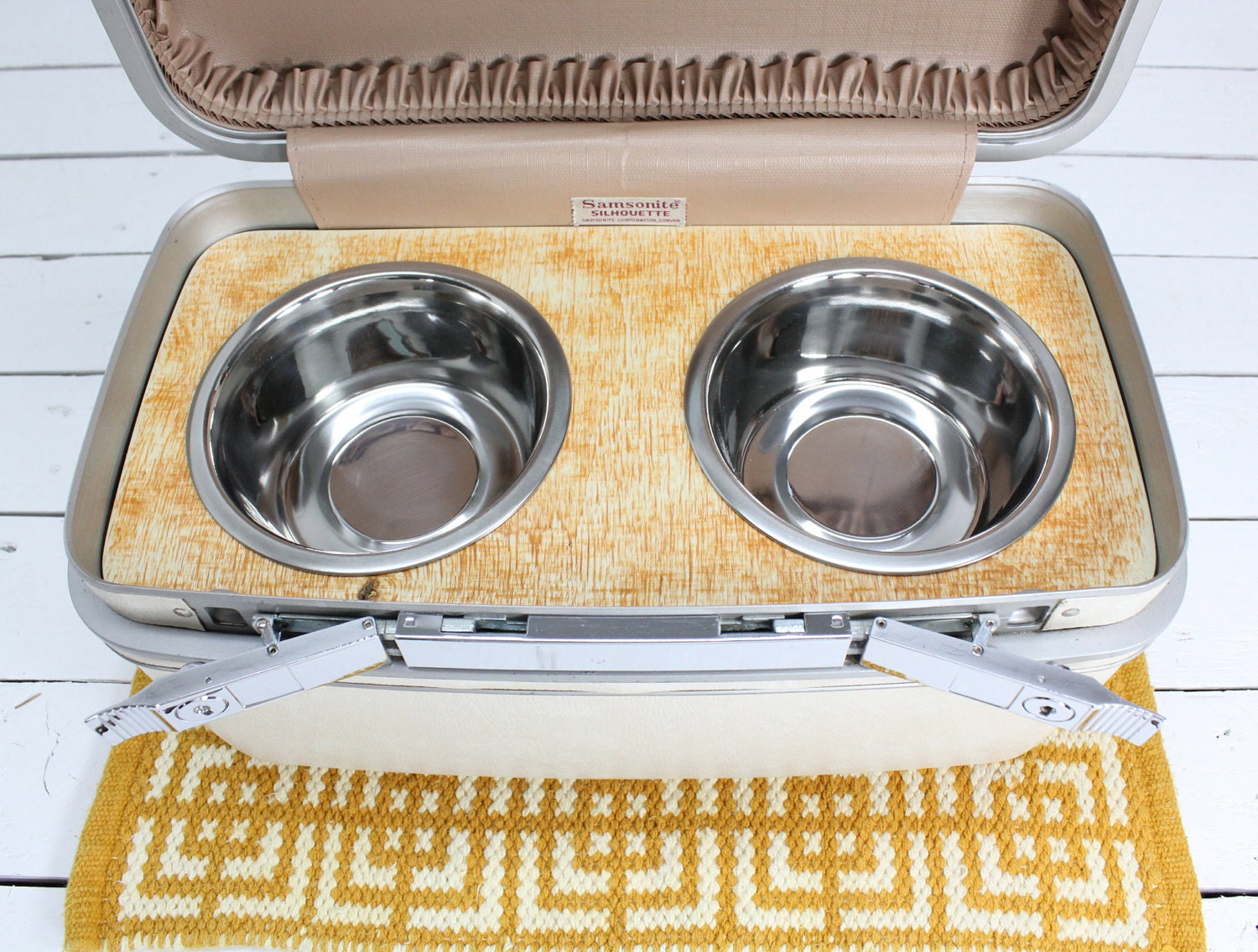 Upcycled Vintage Train Case Pet Feeder