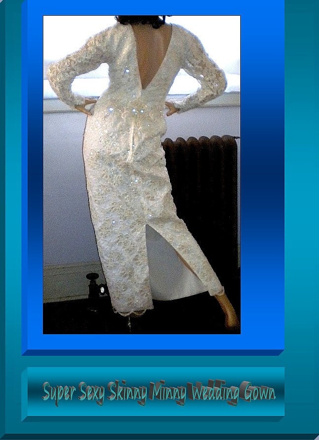 WOW WOW BAM Super Sexy Skinny Minny Wedding Gown Size 6.5 Exquisite Lace and Bead Detail