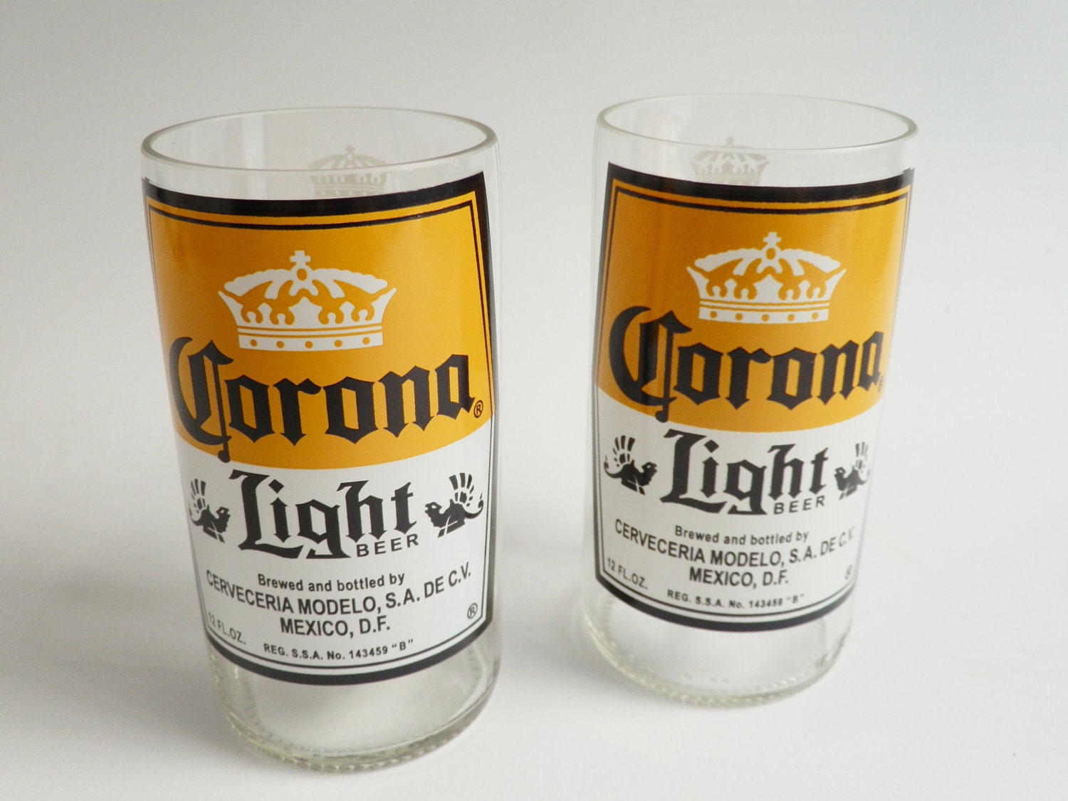 Corona Light Beer Bottle Tumbler Drinking Glasses Set of 2