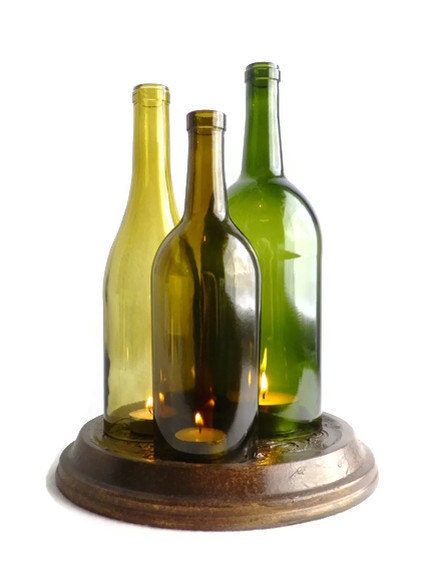 Triple Wine Bottle Candle Holder Hurricane Lamp Centerpiece