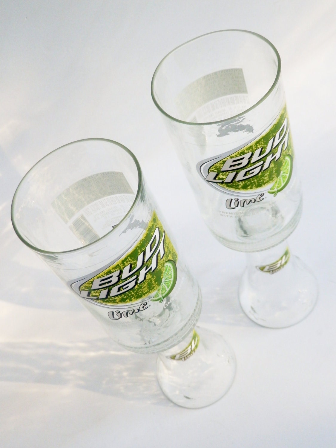 Bud Light Lime Beer Bottle Goblet Drinking Glasses Set of 2