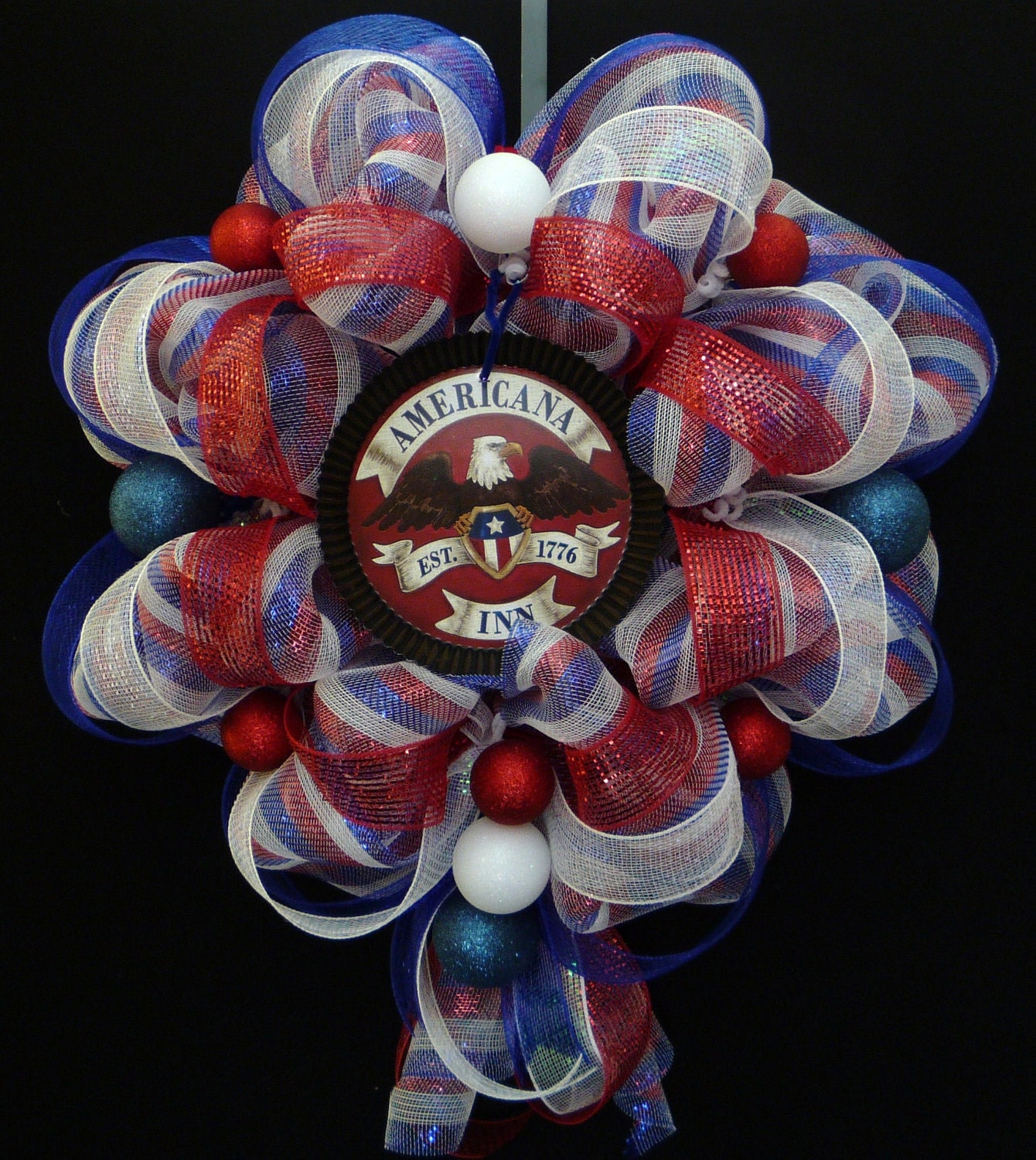 CLEARANCE - 4th of July, Veterans Day, Memorial or Labor Day, Mesh Wreath, Deco Mesh, Poly Mesh Wreath, Wreaths for the Door - Item 574