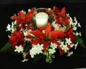 CLEARANCE - Red White Candle Centerpiece, Table Decor, Candle Centerpieces  - Item 117