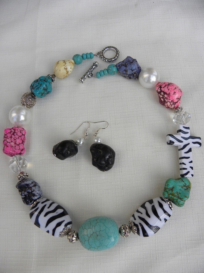 Chunky Zebra Turquoise Multicolor Necklace Set