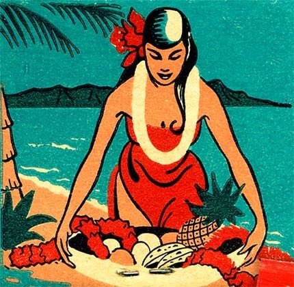 Aloha Room Tiki Matchbook PRINT, Hawaiian girl, Luau, Home decor, gift for wall decor, gift for men