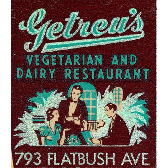 Vegetarian Restaurant Matchbook Print Brooklyn New York 1930s, Home decor, gift