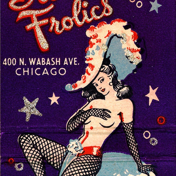 Silver Frolics Chicago Topless Burlesque Matchbook PRINT, mature wall decor, gift for men
