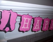 Happy Birthday Banner - Paris,  Eiffel Tower,  Girl Birthday, Fancy Banner, black and hot pink, birthday decorations, 30th birthday,