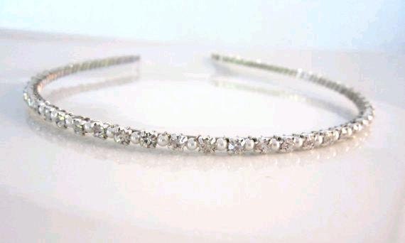 Narrow Bridal Headband, Pearl Bridal Headband