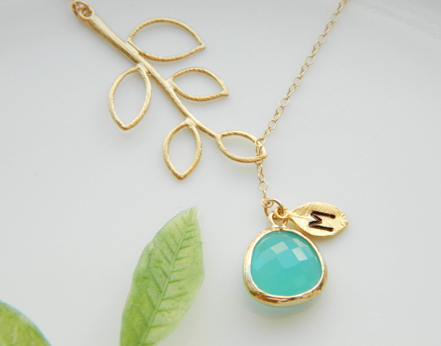Lariat Initial Necklace, Bezel Stone Monogram Necklace, Personalized Initial Jewelry, Mother's Jewelry, Bridesmaid Gifts, Bridesmaid Jewelry