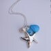 Starfish Turquoise Teardrop Pear Swarovski crystal Sterling Silver Necklace- Beach Wedding Bridal Party Bridesmaid Gift Birthday Gift