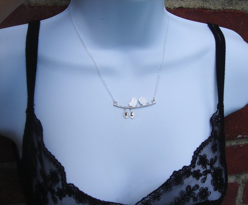 Custom Two Initial Necklace, Bird Necklace,Personalized Family Necklace, Mothers Jewelry, Valentines Day, Monogram, Couples, Initial Jewelry