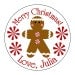 custom gingerbread man merry christmas label stickers--now in 2 inch, 2.5 inch or 3 inch round, personalized