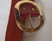 Vintage Eyelet Dark Earthy  Red Leather Belt Gold Tone Buckle