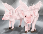 When Pigs Fly 11X14 Abstract Vector Style Digital Art Print