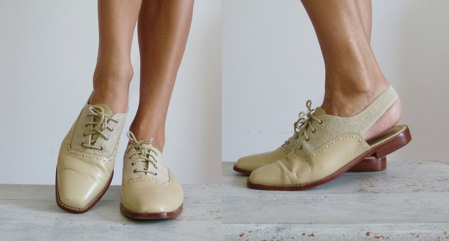 Vintage 1980s Oxfords / Slingback Linen