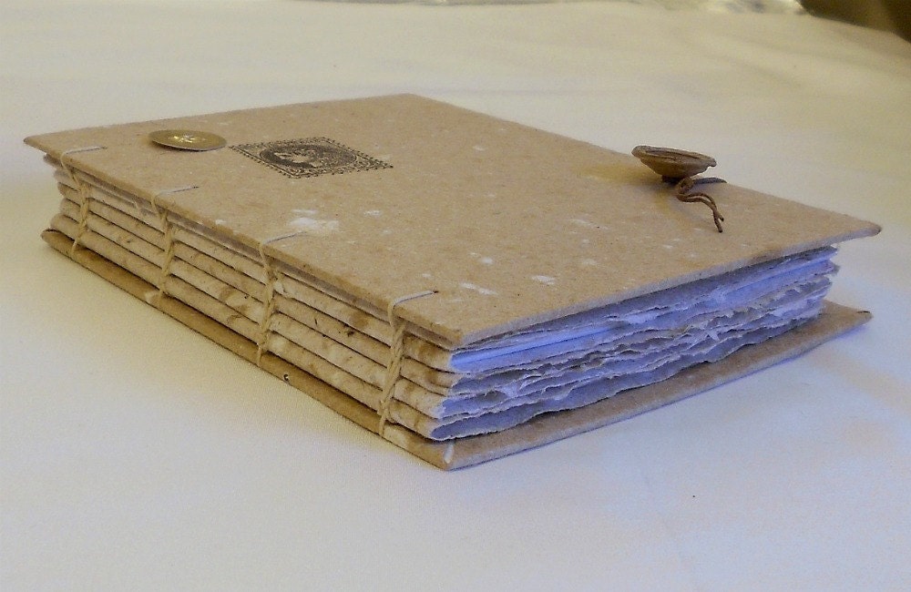 Hand Made Journal With Coptic Stitch Binding--hard bound journal with recycled brown bag paper