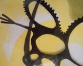 Original Layered Acrylic Painting: Yellow & Green w/Ink on Transparency--Abstract, Fun