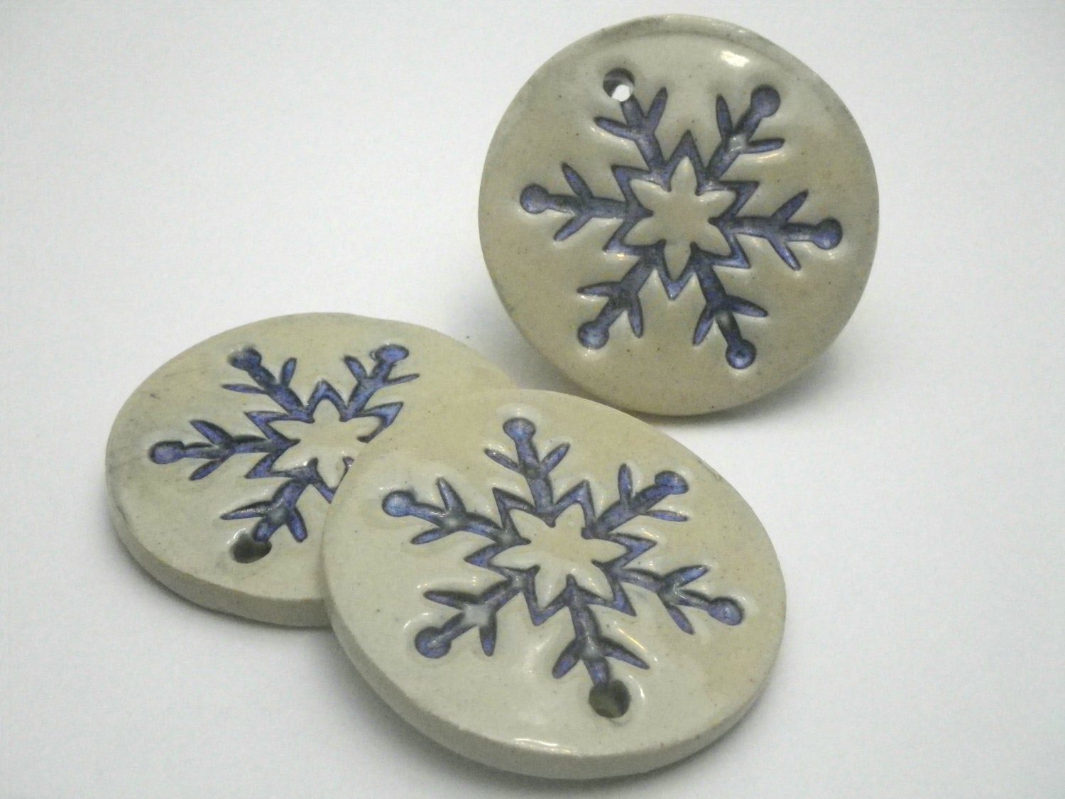 3 Ceramic Snowflake Christmas Ornament/ Gift Tags