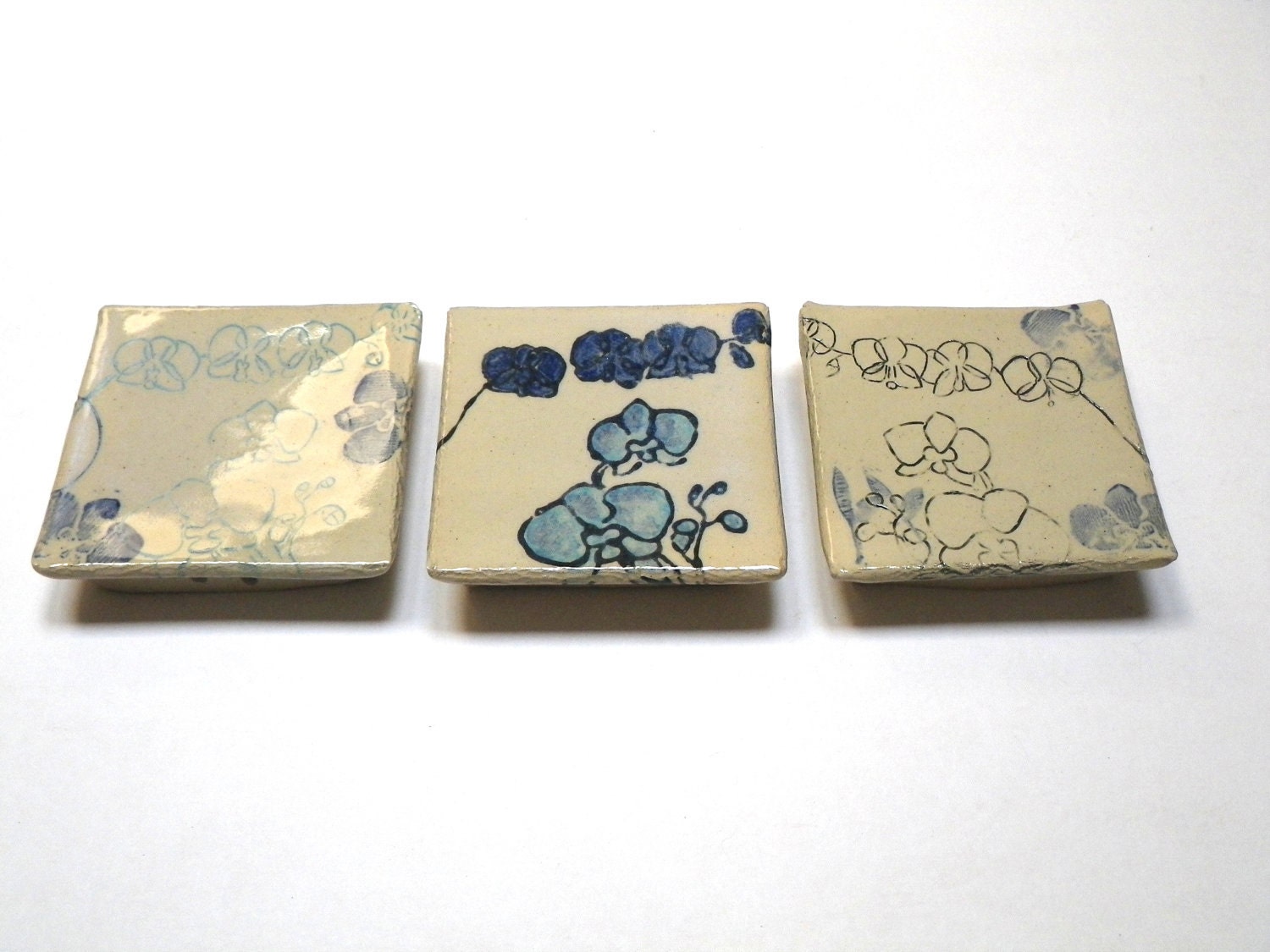 Orchid Wall Hanging Trio: Ceramic Blue