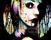 Edgy Rainbow Splatter Portrait Art Print - Nervous Breakdown by Carissa Rose apprx 11 x 14