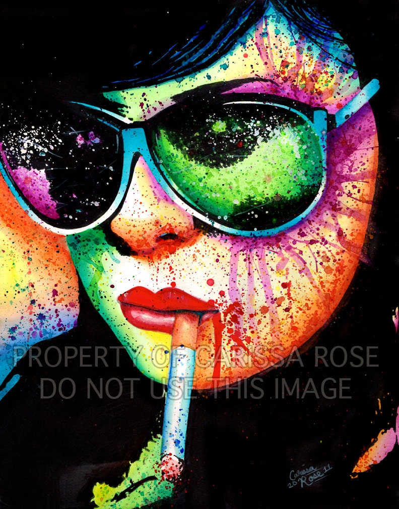 Art Print Punk Rock Pop Art Horror Splatter Portrait - At A Glance by Carissa Rose apprx 11x14