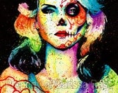 Limited Edition Blondie Day of the Dead Splatter Portrait Art Print by Carissa Rose 5x7