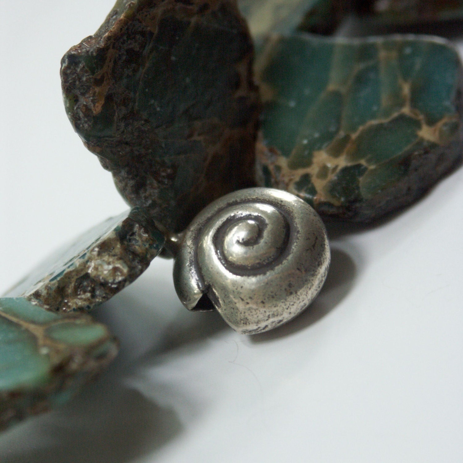 Large Silver Butterfly, Snail, Imperial Jasper Necklace: Haiku inspired
