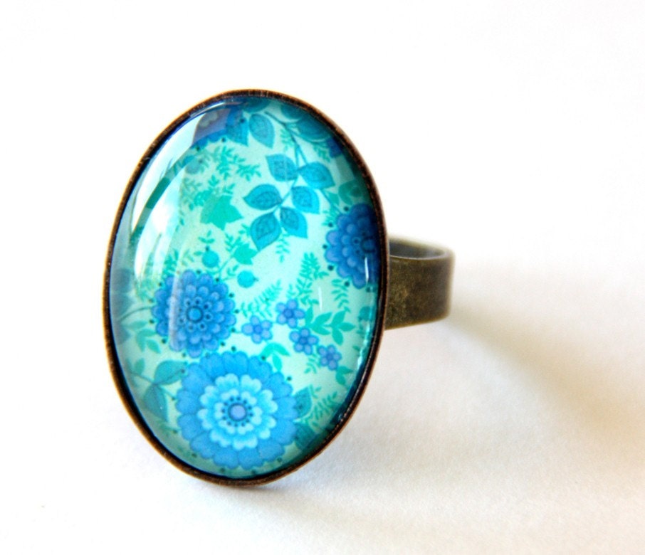 Blue & Green Floral Ring