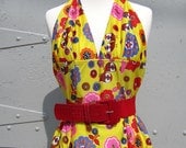 PSYCHEDELIC Yellow Swimsuit VINTAGE 60s mod kitchy Owl swimsuit women's size s/SALE