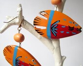 Tropical Piscies earrings hand painted wooden fish 80s earrings