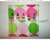 Pink, Green, Polka Dots, Crayon Roll, Party Favor