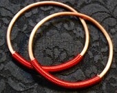 Coil Closure Copper and Red Wire Hoops - Earrings for Stretched Lobes - 2" Diameter - Gauges