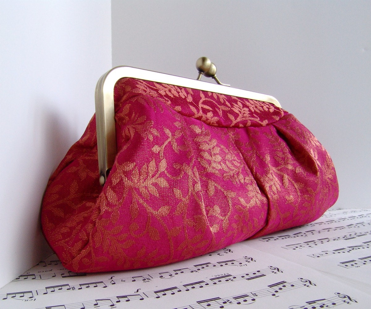 Silk brocade evening clutch in frame, formal clutch purse, OOAK