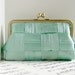 Mint green silk clutch purse, woven clutch bag, Spring fashion