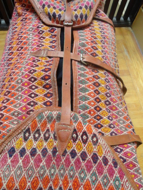 Vintage Rare Amazing Oversize Mafrash Quasqua'i tribe Nomad Bag Storage Trunk Kilim Duffle Persian Rug