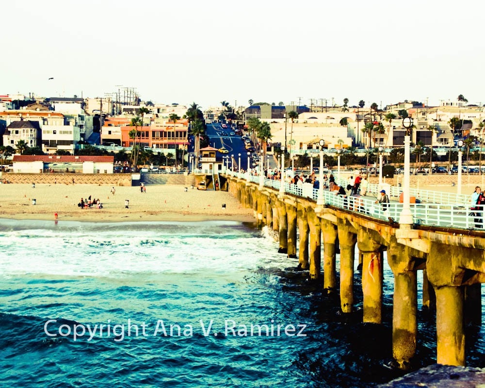 Manhattan Beach California, view from the pier, sand and surf 11 x 14 photographic print