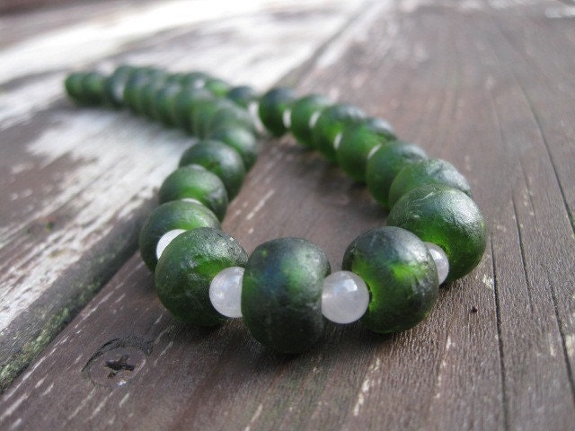 Recycled Glass and Rose Quartz Necklace