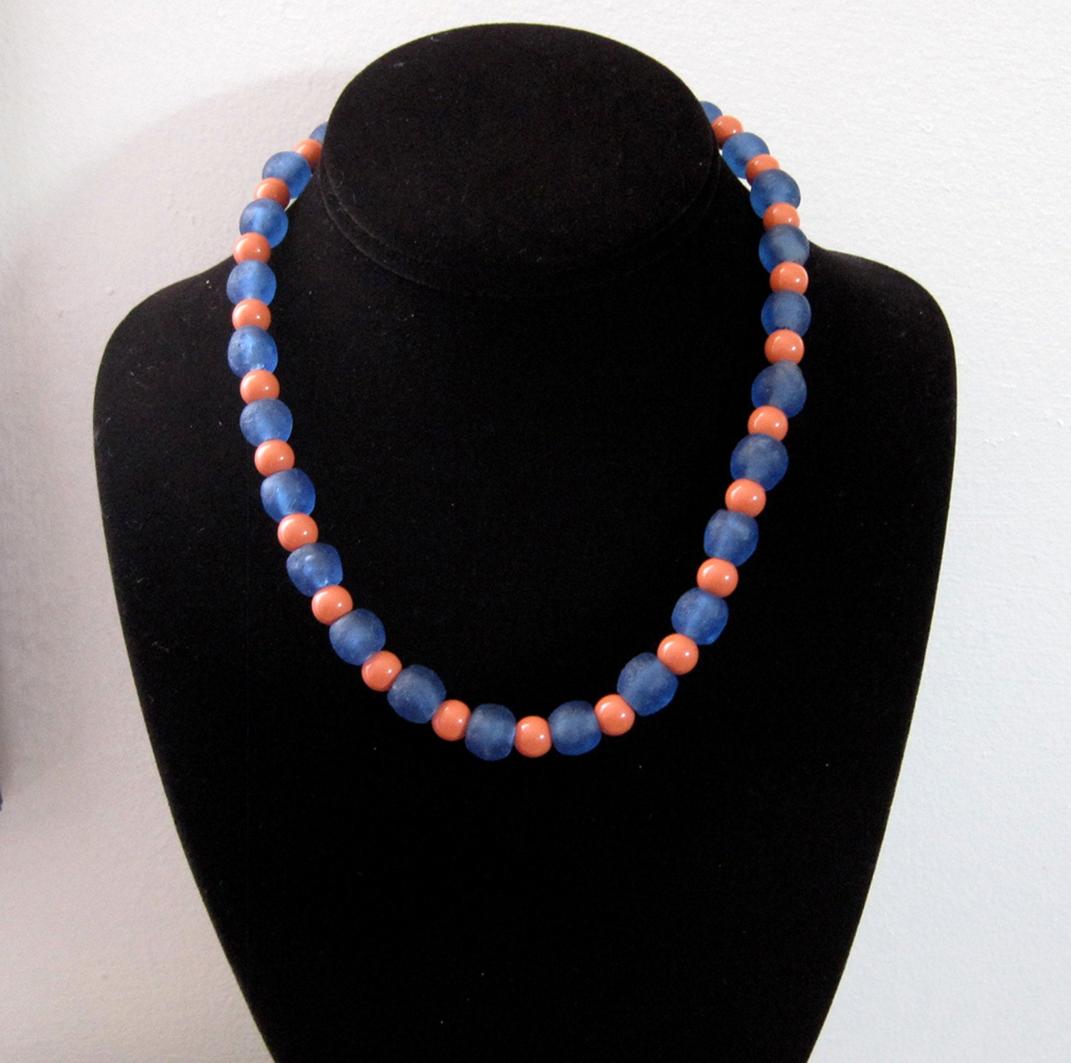Peach and Blue Recycled Glass Fair Trade Necklace