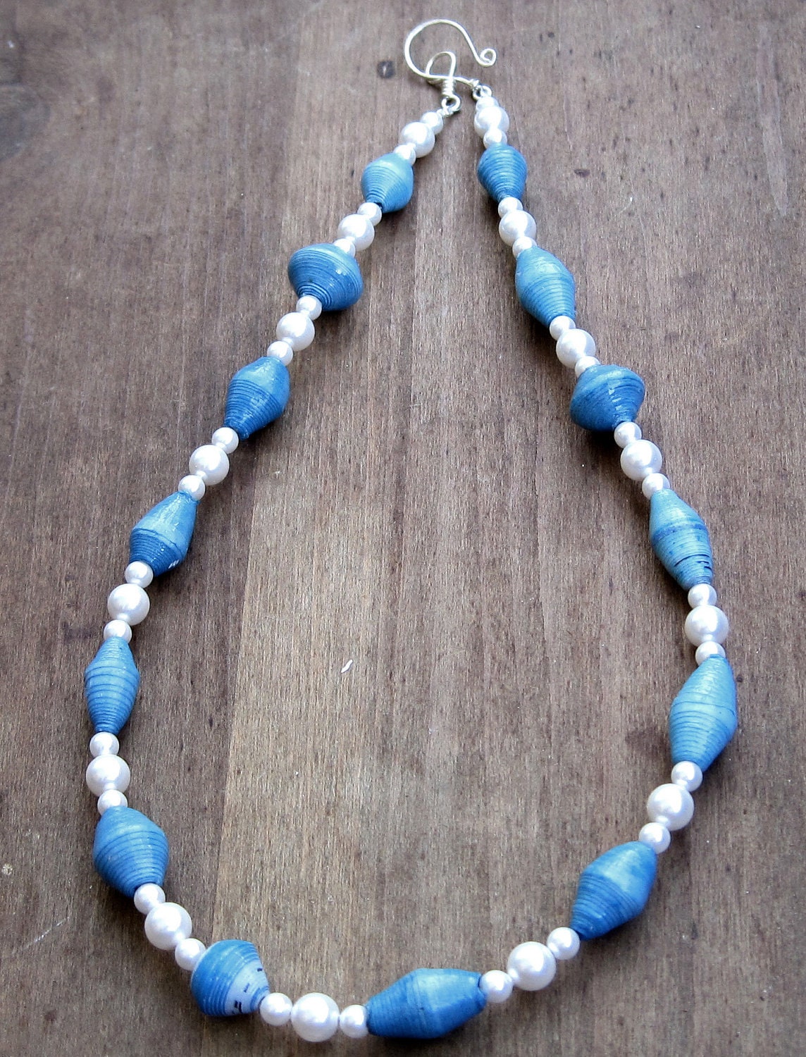 Blue Sky Recycled Paper Necklace with Pearls