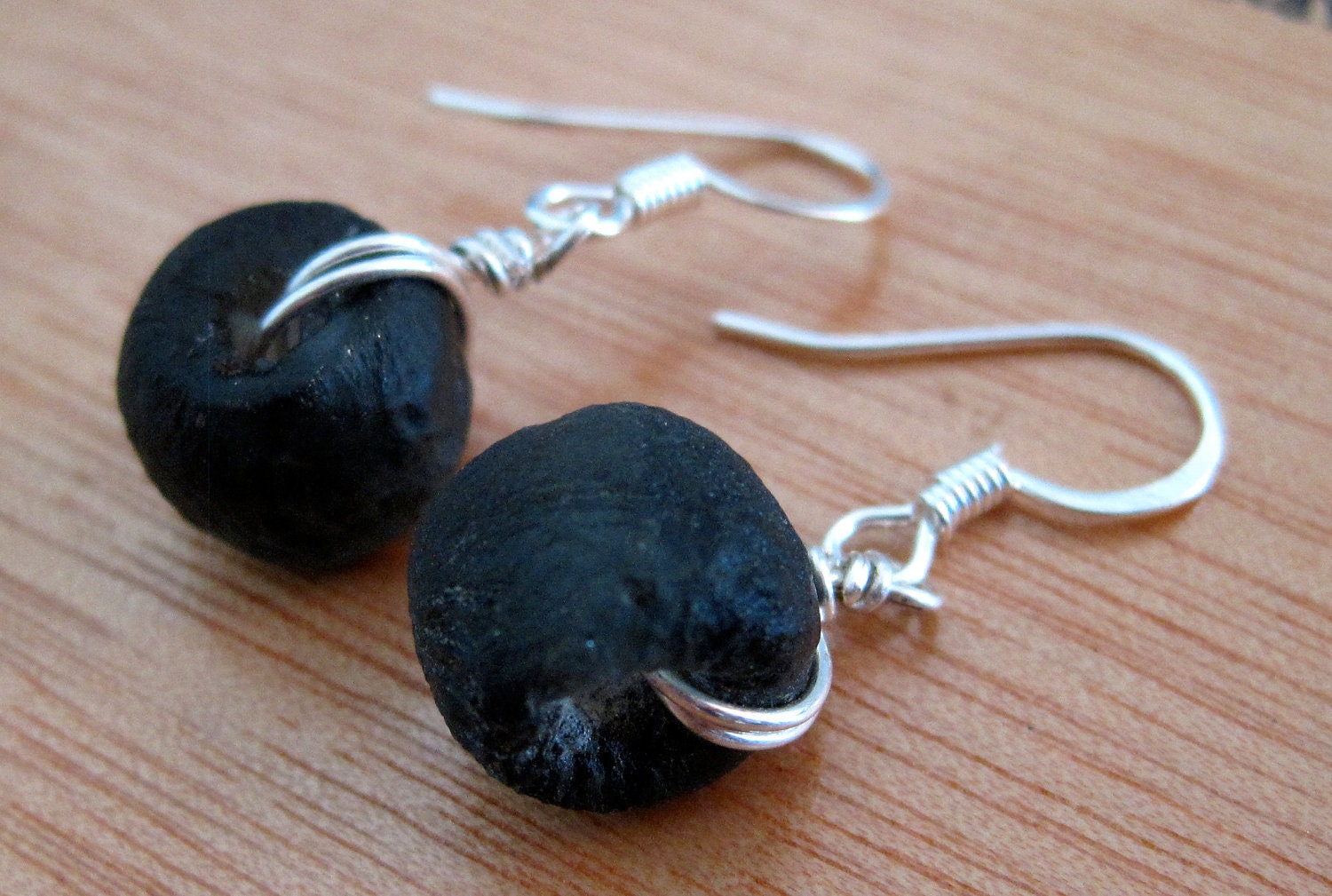 Dark Gray Recycled Glass Earrings