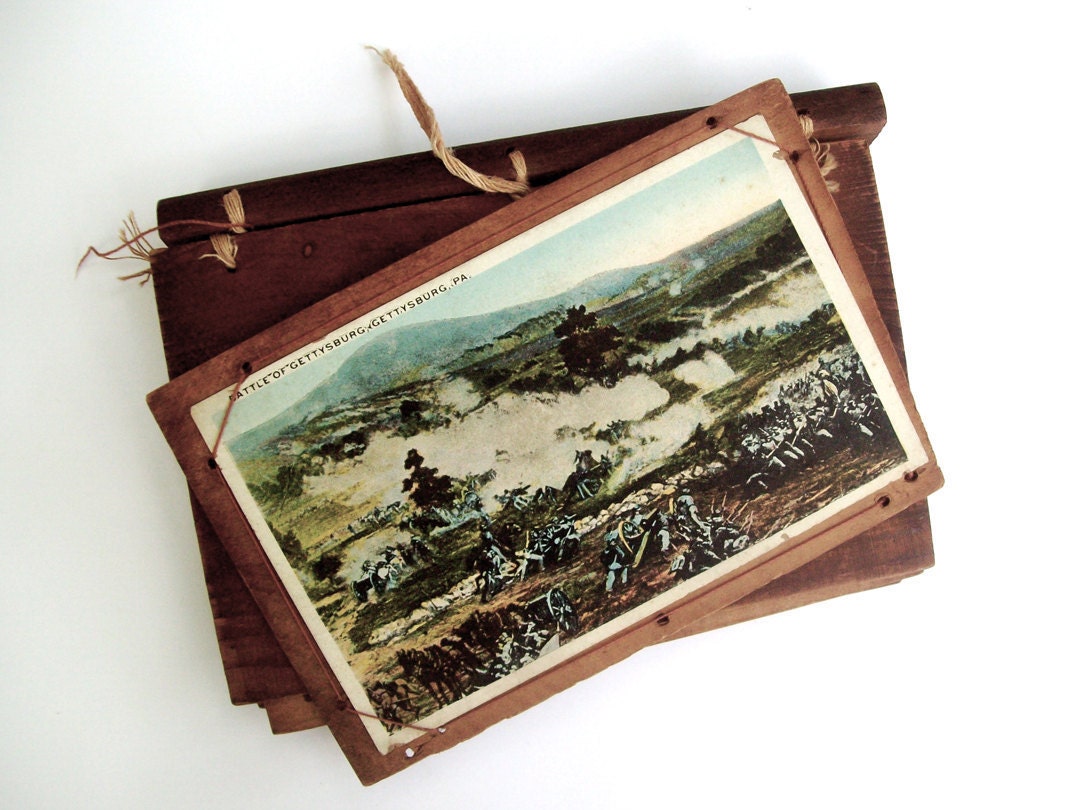 Gettysburg Postcard Album Wood 8 Postcards
