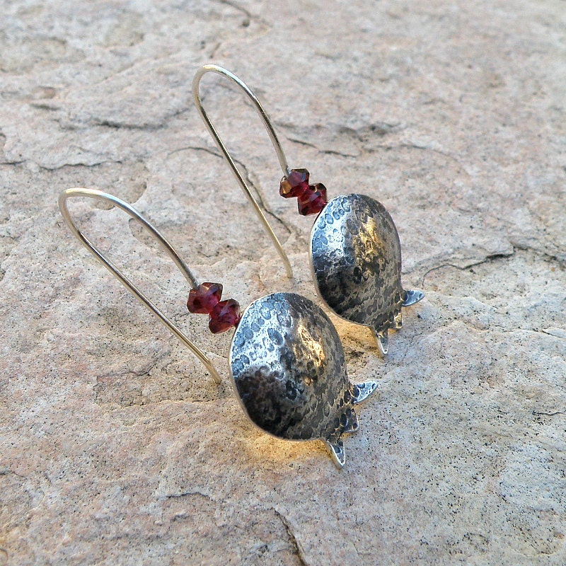 Pomegranate Sterling Silver Earrings, Garnet Earrings, Bat Mitzvah Jewelry, Pomegranate Earrings, Women Earrings