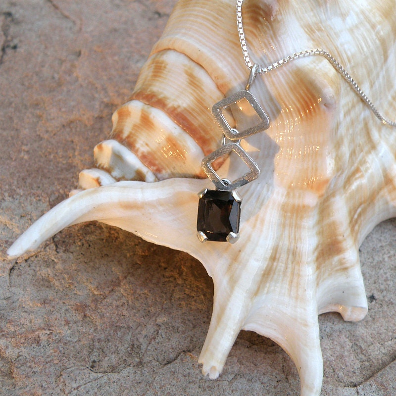 Smoky Quartz Sterling Silver Necklace, Brown Gemstone Pendant, Silversmith Jewelry, Emerald Cut Smoky Quartz Necklace, Gift For Women