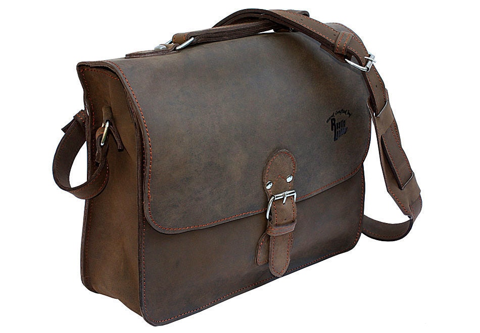 Leather Retro Mailbag - Rich Chocolate Brown Distressed, Rugged